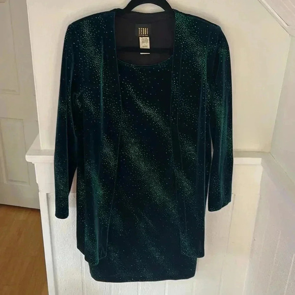 Teddi Evening Velvet Sequin Green Dress with Jacket Overlay  8P Holiday Party - Picture 4 of 8